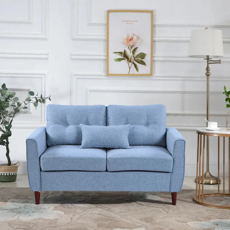 2 Seat Sofa Double Sofa Loveseat Fabric Wooden Legs Tufted Design for Living Room, Dining Room, Office, Light Blue