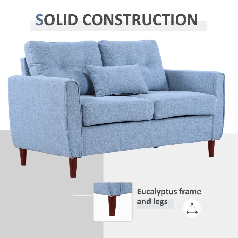 2 Seat Sofa Double Sofa Loveseat Fabric Wooden Legs Tufted Design for Living Room, Dining Room, Office, Light Blue