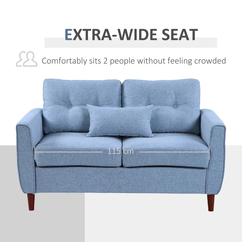 2 Seat Sofa Double Sofa Loveseat Fabric Wooden Legs Tufted Design for Living Room, Dining Room, Office, Light Blue