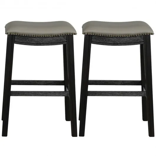 29" Set of 2 Saddle Nailhead Kitchen Counter-Black Chair