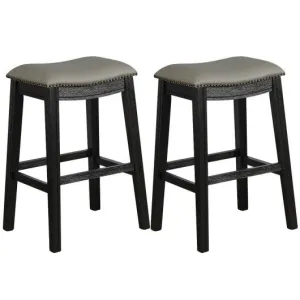 29" Set of 2 Saddle Nailhead Kitchen Counter-Black Chair