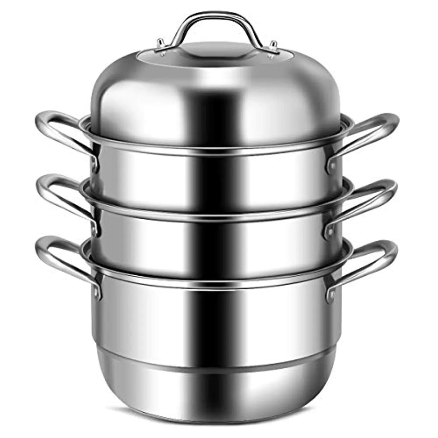 3-Tier Stainless Steel Steamer, 11'' Multi-Layer Boiler Pot with Handles on Both Sides