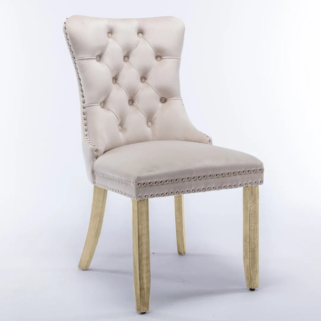 4x Velvet Upholstered Tufted Dining Chairs with Solid Wood Legs