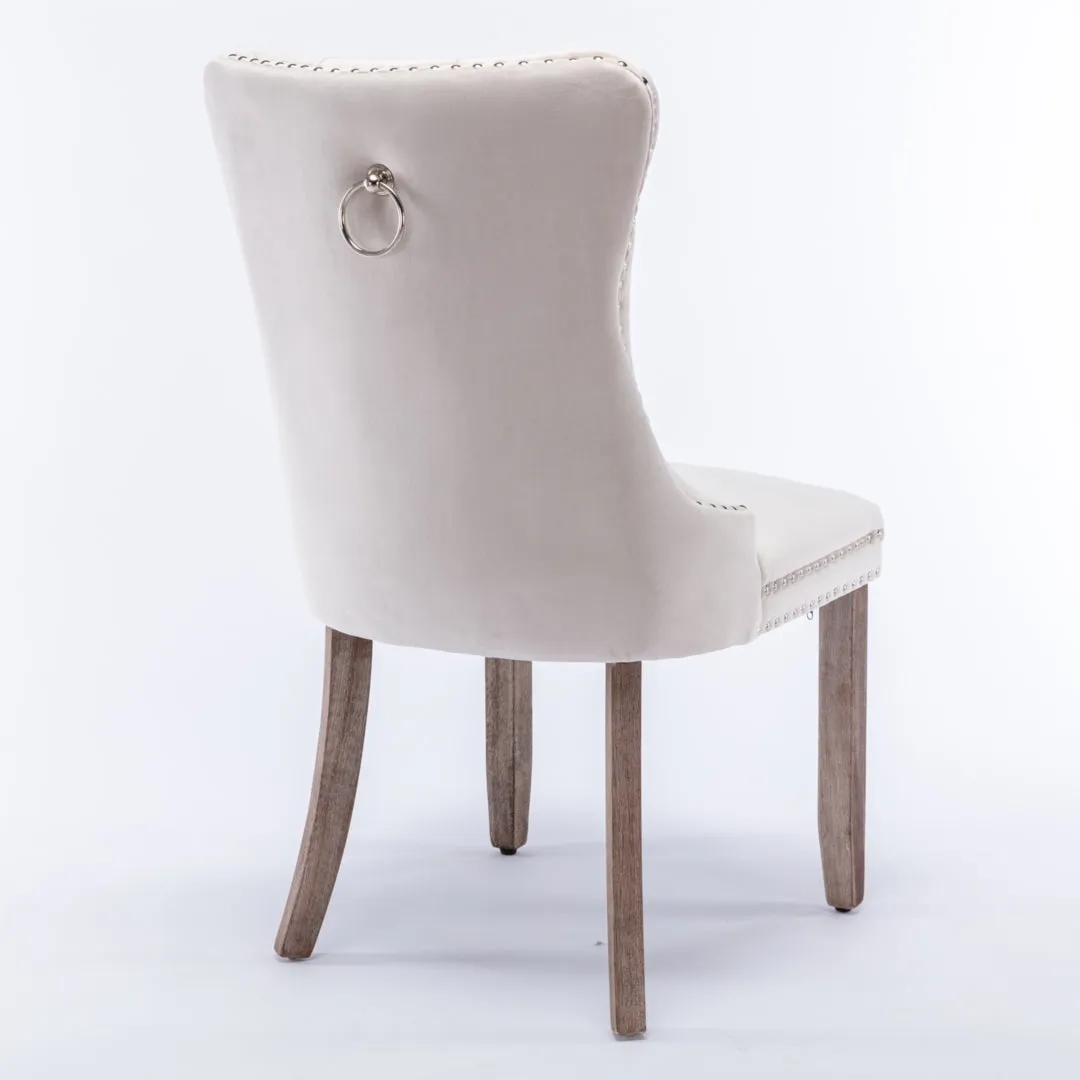 4x Velvet Upholstered Tufted Dining Chairs with Solid Wood Legs