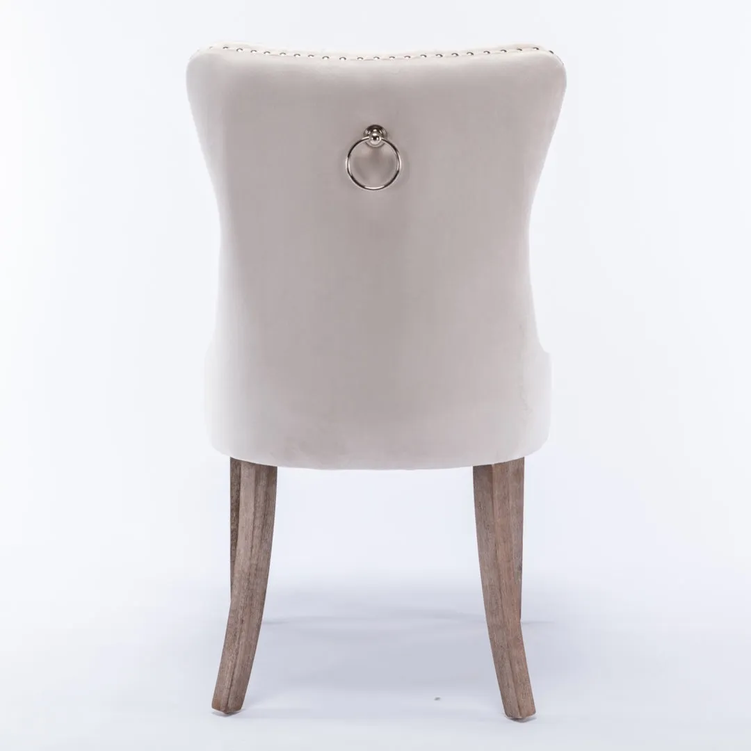 4x Velvet Upholstered Tufted Dining Chairs with Solid Wood Legs