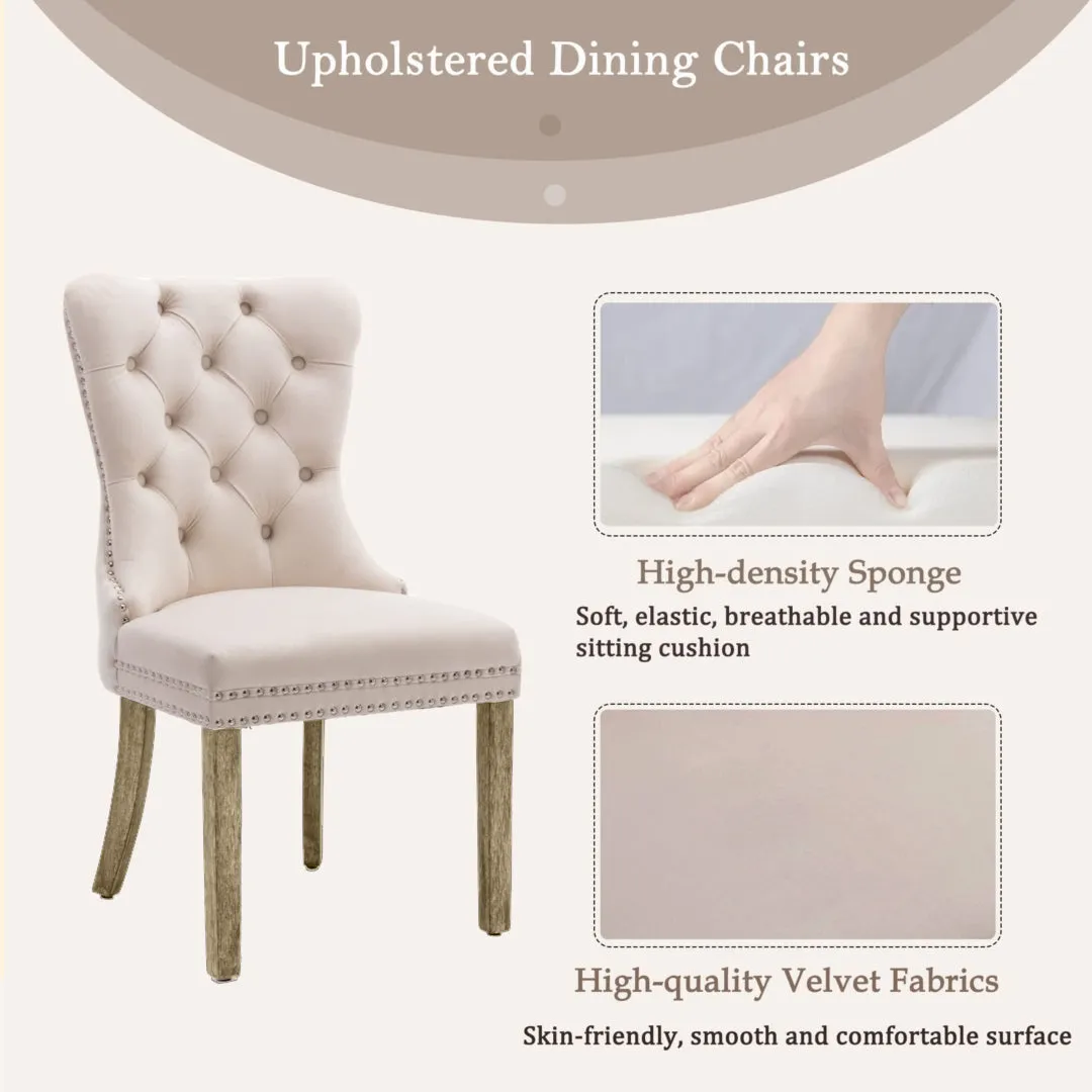 4x Velvet Upholstered Tufted Dining Chairs with Solid Wood Legs