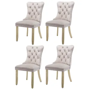 4x Velvet Upholstered Tufted Dining Chairs with Solid Wood Legs