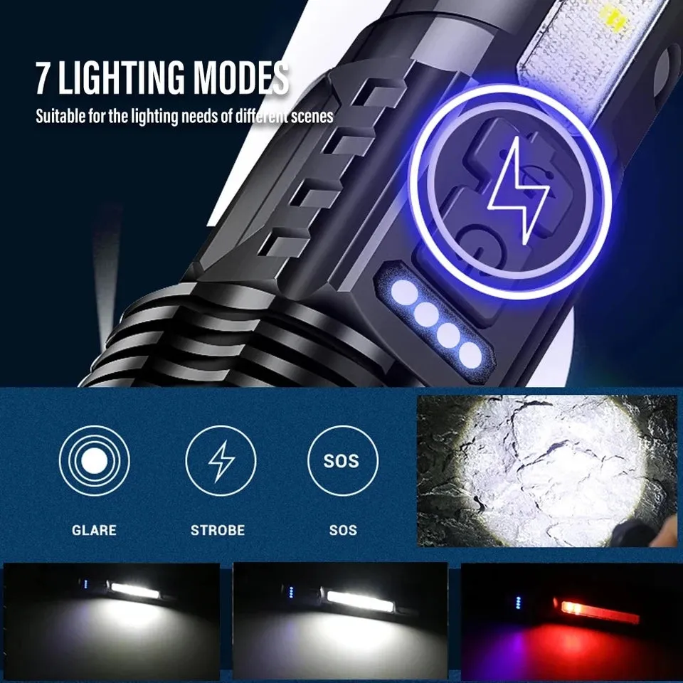 A76 XHP50 LED Flashlight – 2300 Lumens, USB Rechargeable, Waterproof, 7 Modes for Camping & Outdoor Adventures