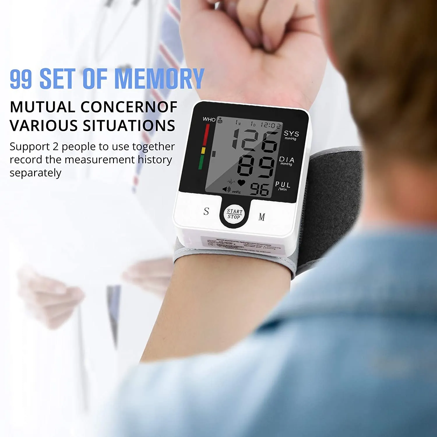 Automatic Wrist Blood Pressure Monitor, Irregular Heart Beat Detection Cuff, Large Display for Home Use