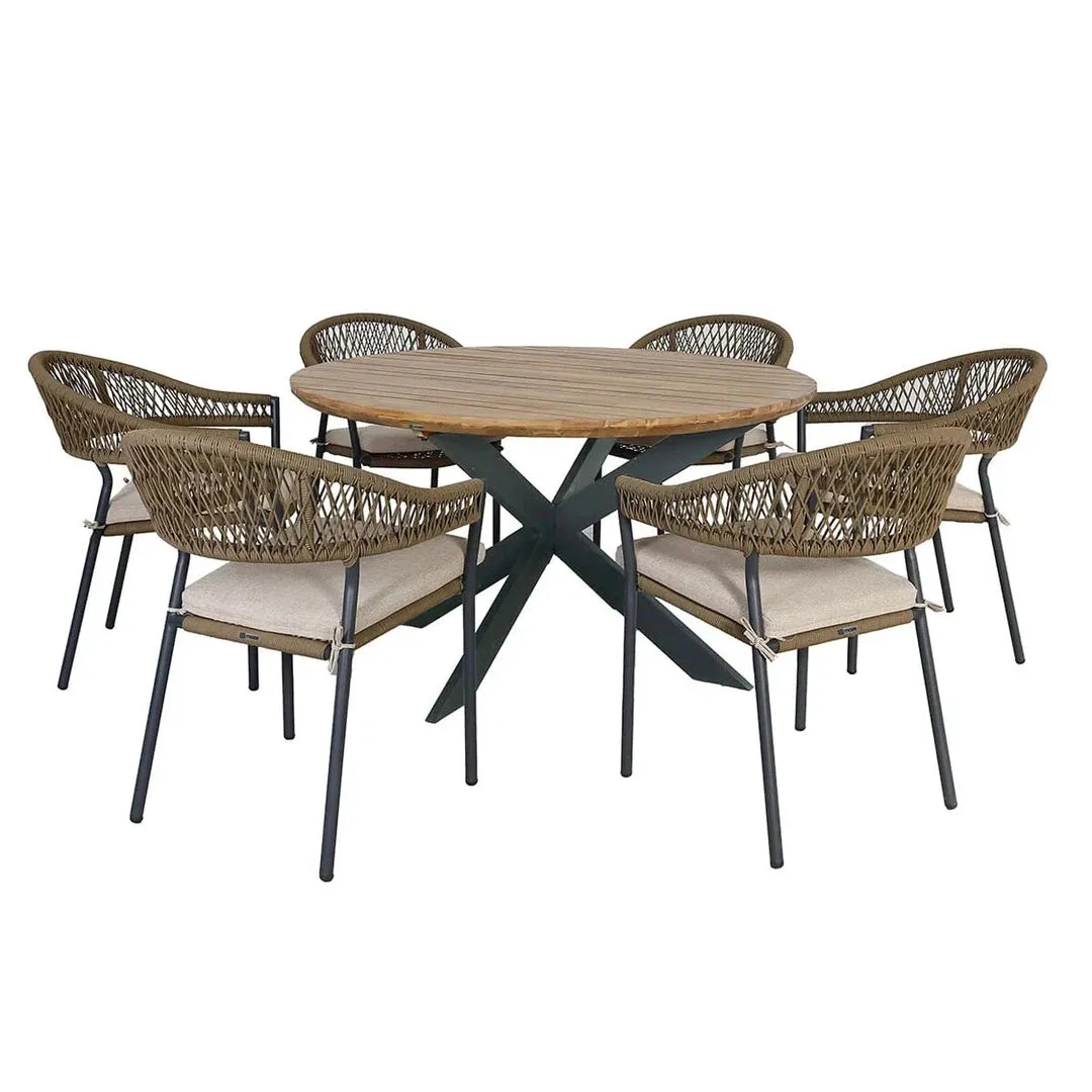 Bali Rope Weave 6 Seat Round Outdoor Dining Set