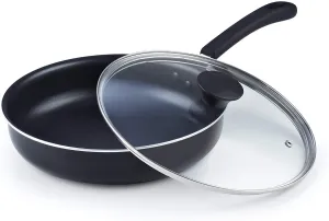 Cook N Home 10.5-Inch/3.5 Quart Nonstick Deep Saute Fry Pan/Jumbo Cooker with Lid, Black