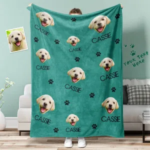 Custom Pet Dog Cat Face Blanket Dog Cat Paws Personalized Pet Photo and Text Blanket