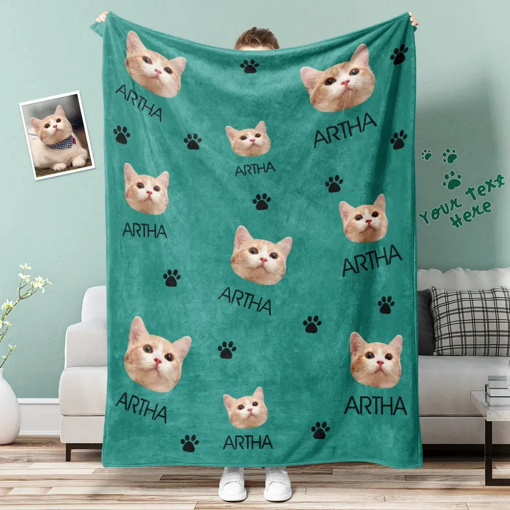 Custom Pet Dog Cat Face Blanket Dog Cat Paws Personalized Pet Photo and Text Blanket