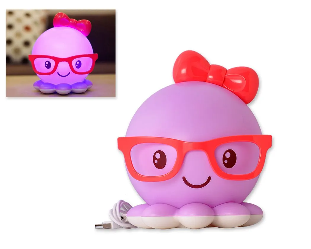 Cute Octopus USB Charging LED Night Light for Children - Purple