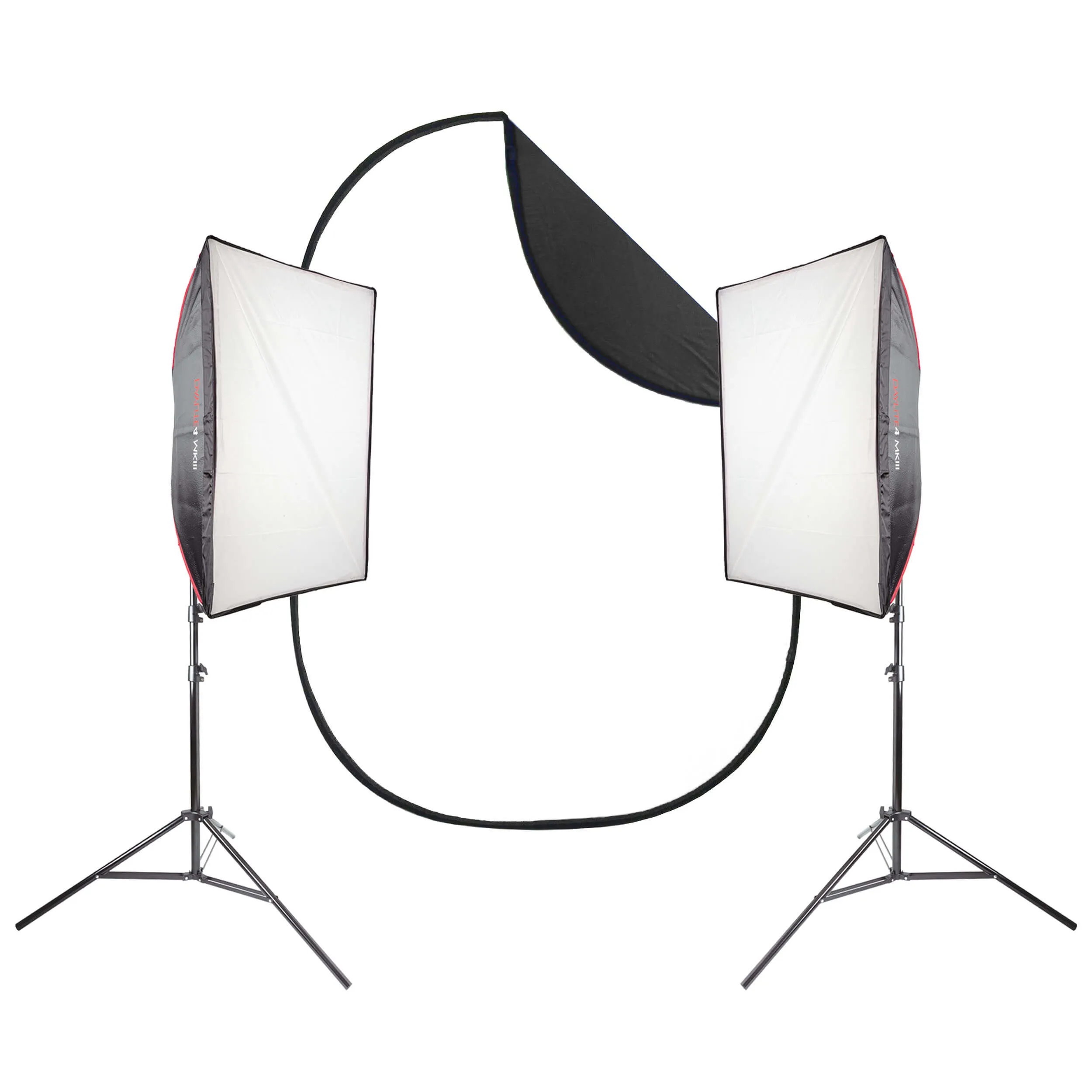 Daylite4 MKIII 3400W 2 - Softbox Kit & 1.5x2m Black/White Pop Up Drop