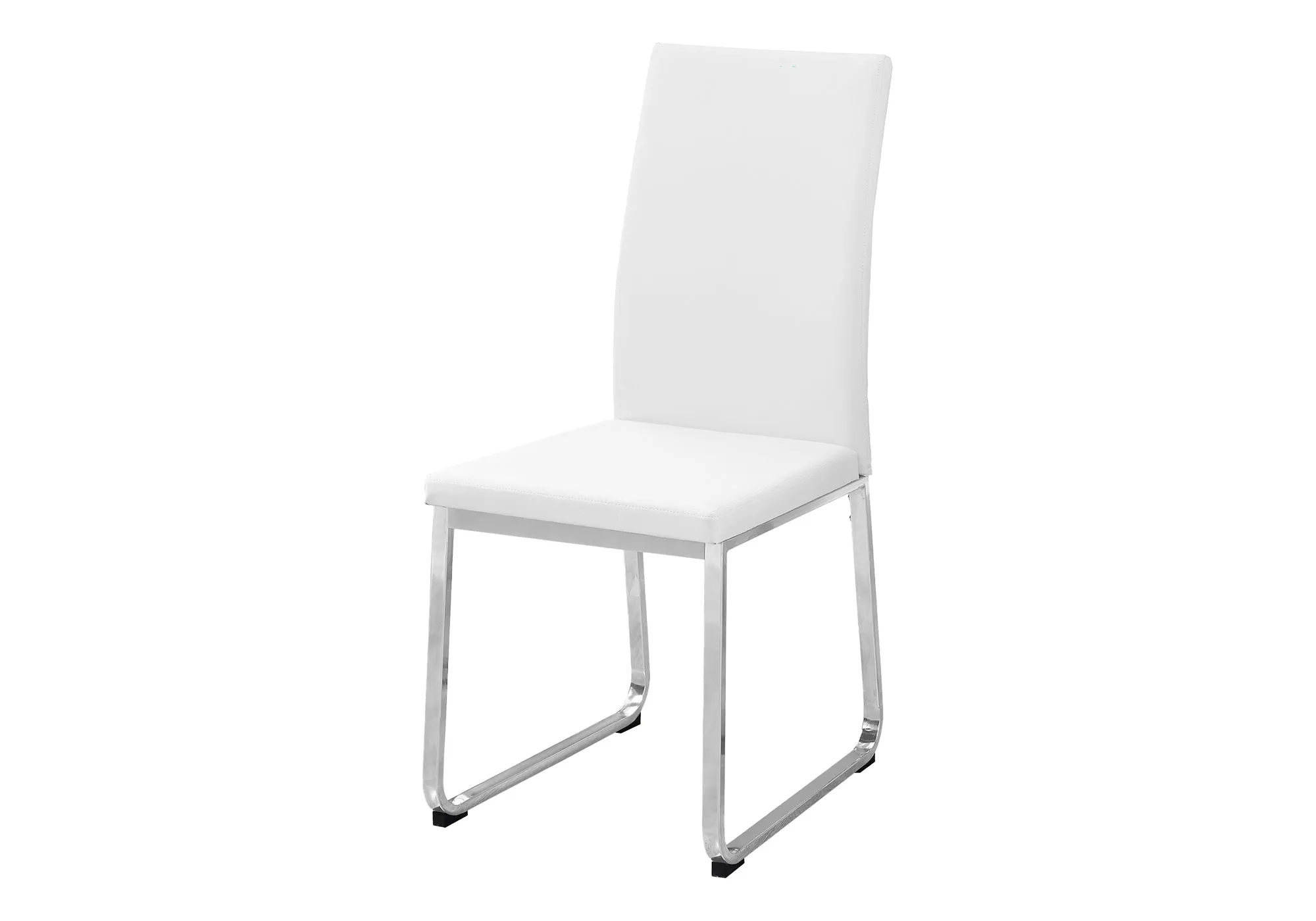 Dining Chair, Set Of 2, Side, Upholstered, Kitchen, Dining Room, White Leather Look, Chrome Metal, Contemporary, Modern