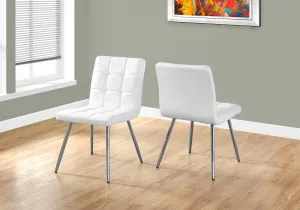 Dining Chair, Set Of 2, Side, Upholstered, Kitchen, Dining Room, White Leather Look, Chrome Metal, Contemporary, Modern