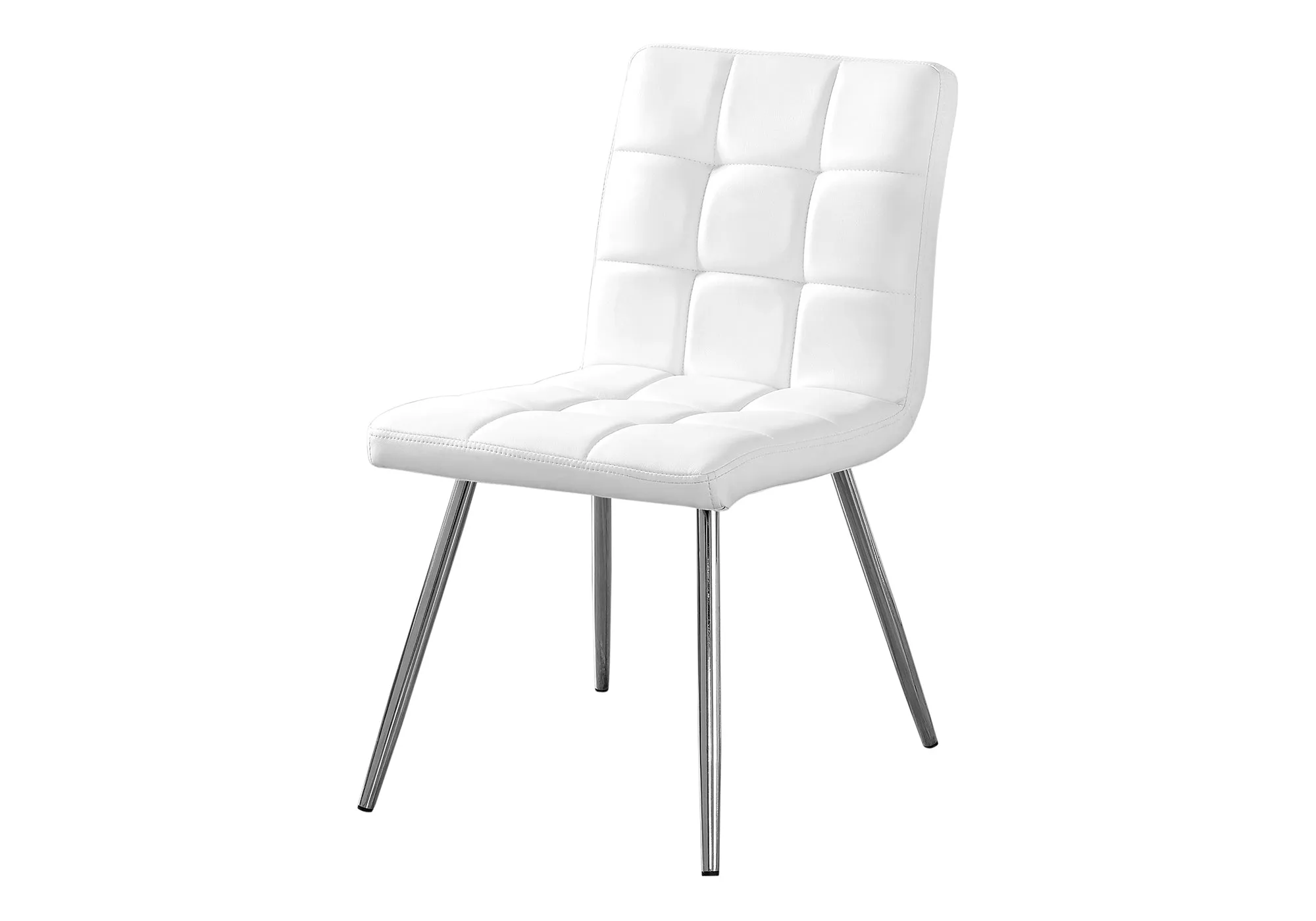 Dining Chair, Set Of 2, Side, Upholstered, Kitchen, Dining Room, White Leather Look, Chrome Metal, Contemporary, Modern