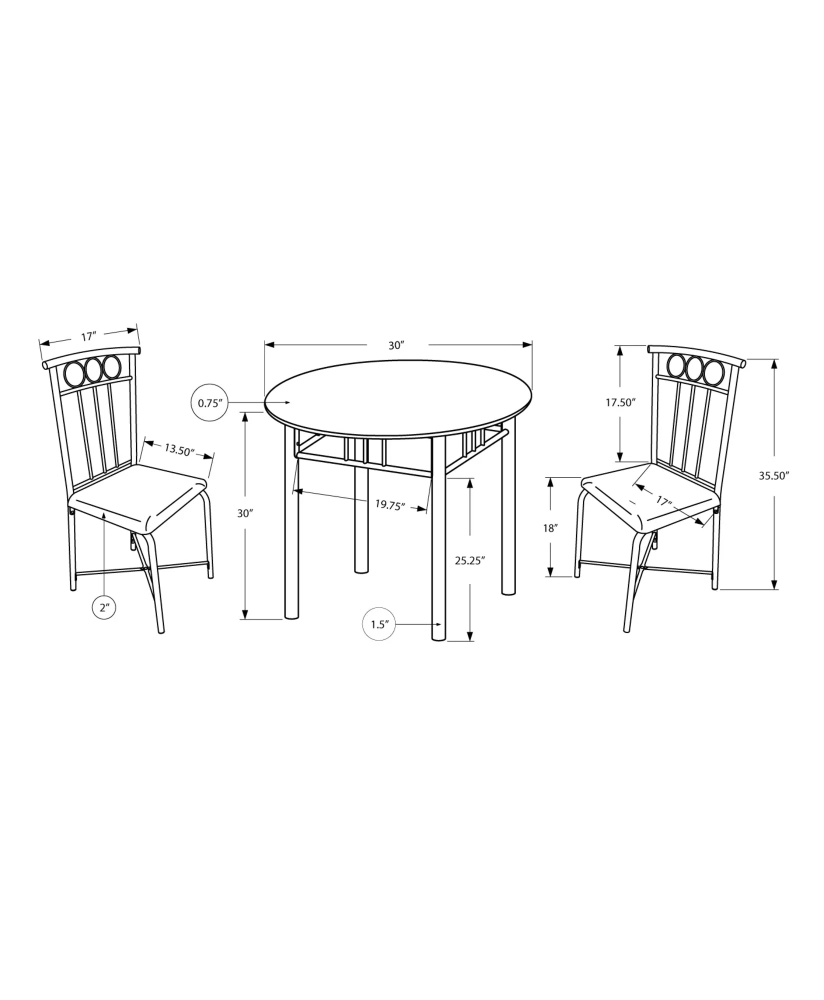 Dining Set - 3Pcs Set / Cappuccino Marble / Bronze Metal