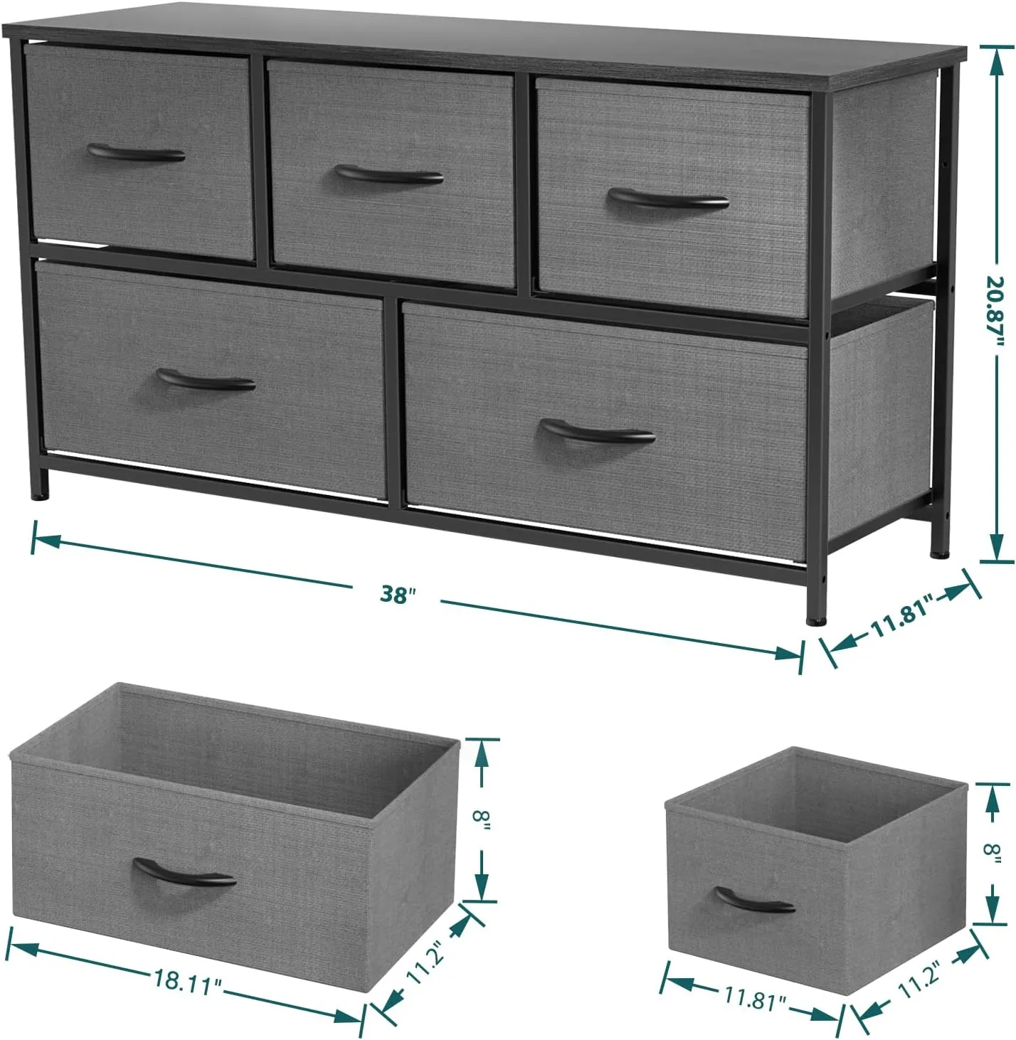 Dresser Storage with 5 Organizer Closet Chest Small Clothes Fabric Cabinet