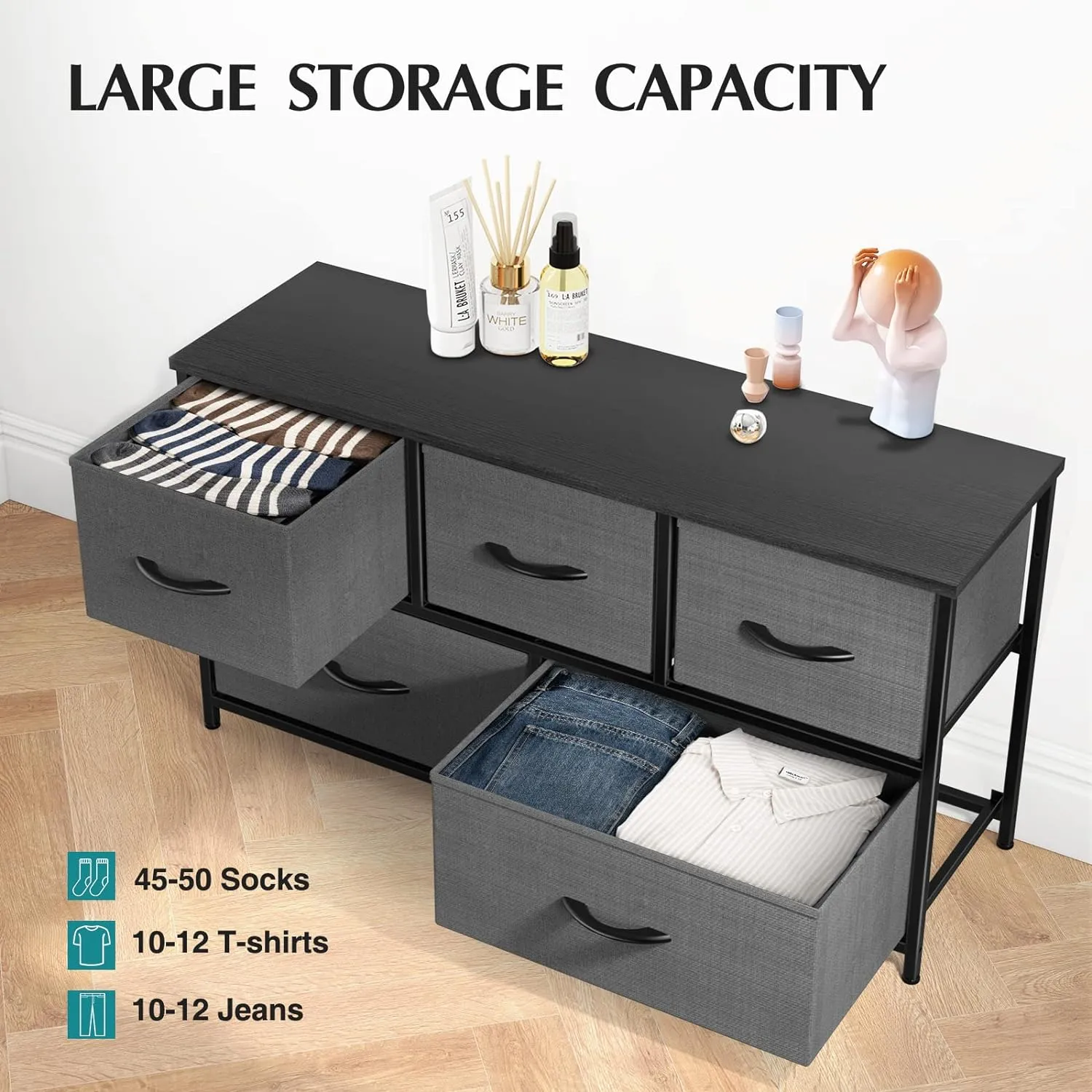 Dresser Storage with 5 Organizer Closet Chest Small Clothes Fabric Cabinet