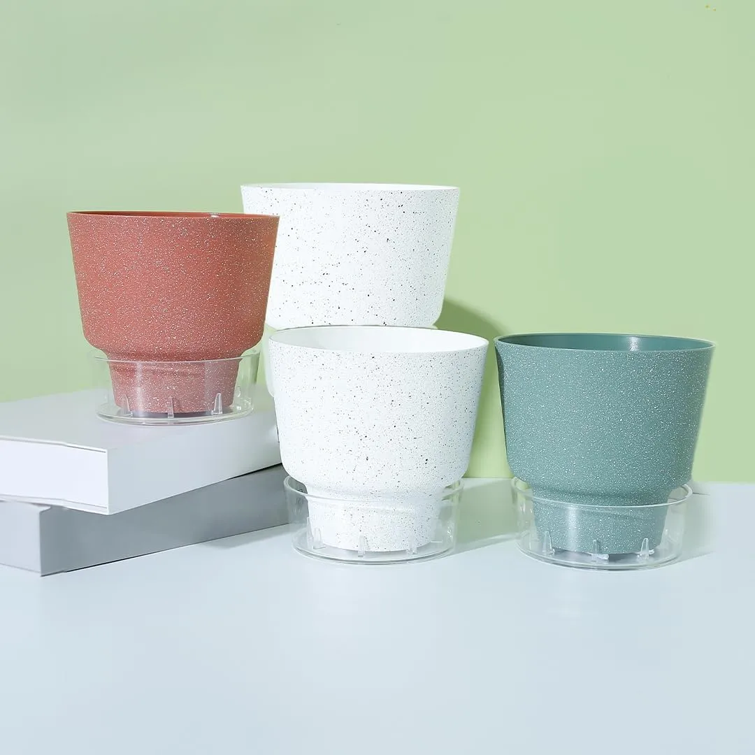 Ekhasa Self Watering Plants Pots (Set of 4) for Indoor, Garden, Balcony, Office Desk, Living Room, Bedroom, Table, Interior, Home Decor or for Gift (Pots only, No Plants Included with Purchase)