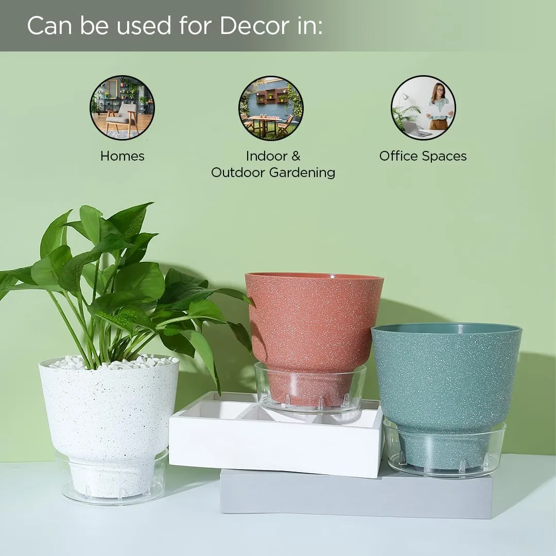 Ekhasa Self Watering Plants Pots (Set of 4) for Indoor, Garden, Balcony, Office Desk, Living Room, Bedroom, Table, Interior, Home Decor or for Gift (Pots only, No Plants Included with Purchase)