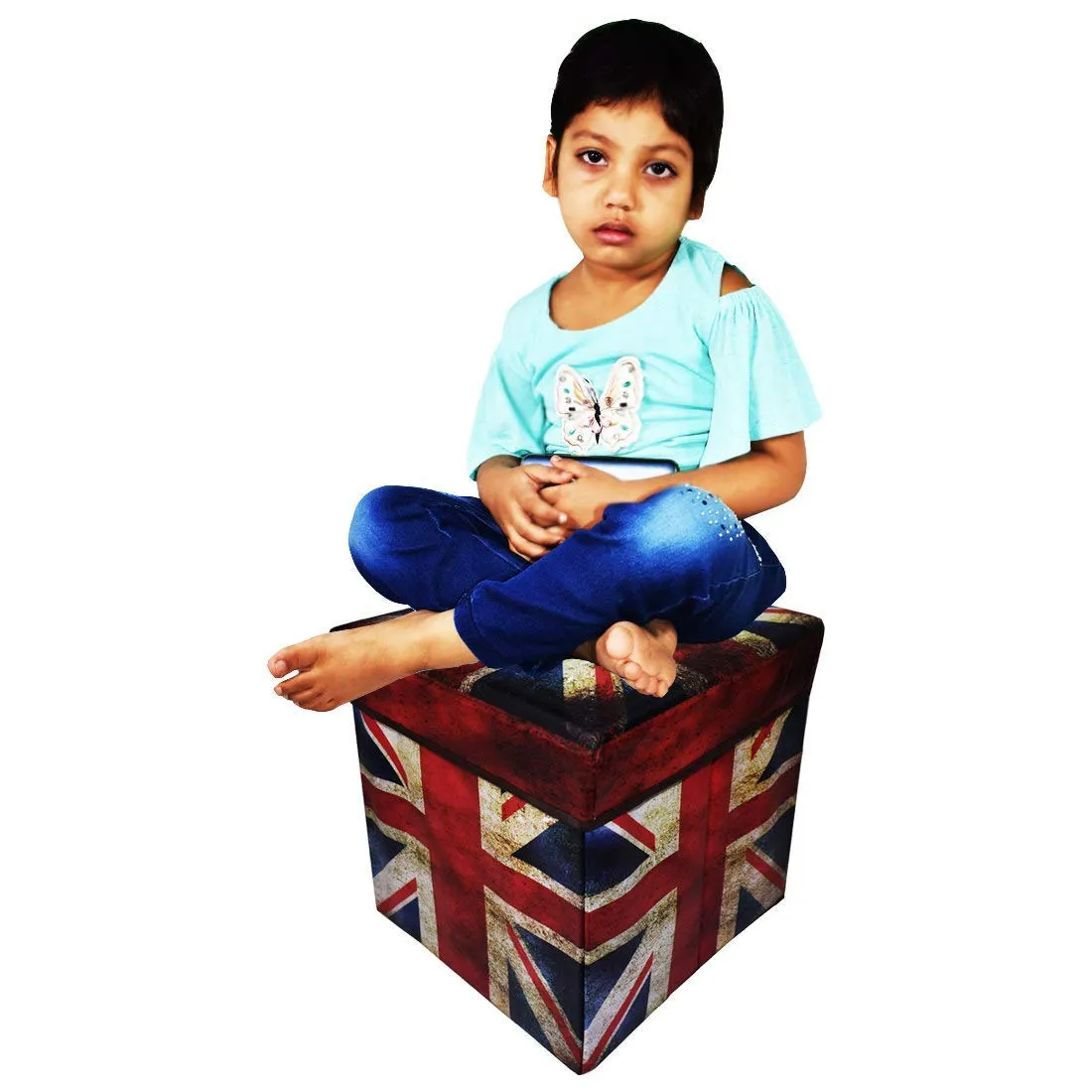 FASTUNBOX (LABEL) Storage Ottoman Storage Box Cum Stool Cube, Small Coffee Table, Foot Rest Stool Seat, Folding Toys Chest Collapsible for Kids(Multi Colour)