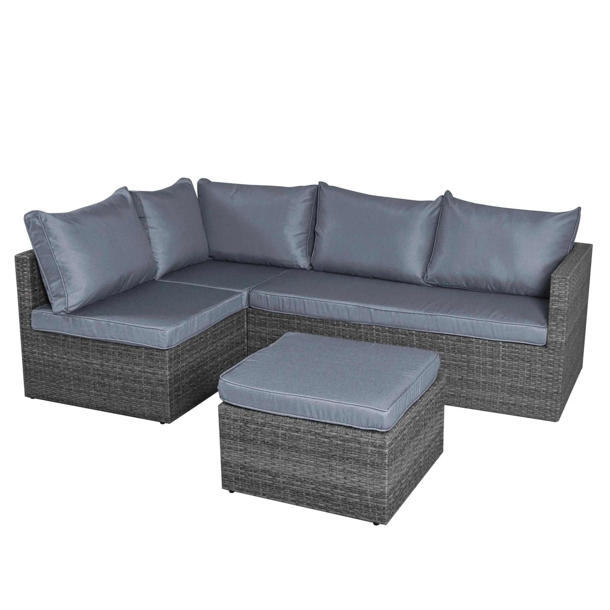 Forli 6 Seater Rattan Corner Sofa & Footstool Garden Furniture Set With Rain Cover