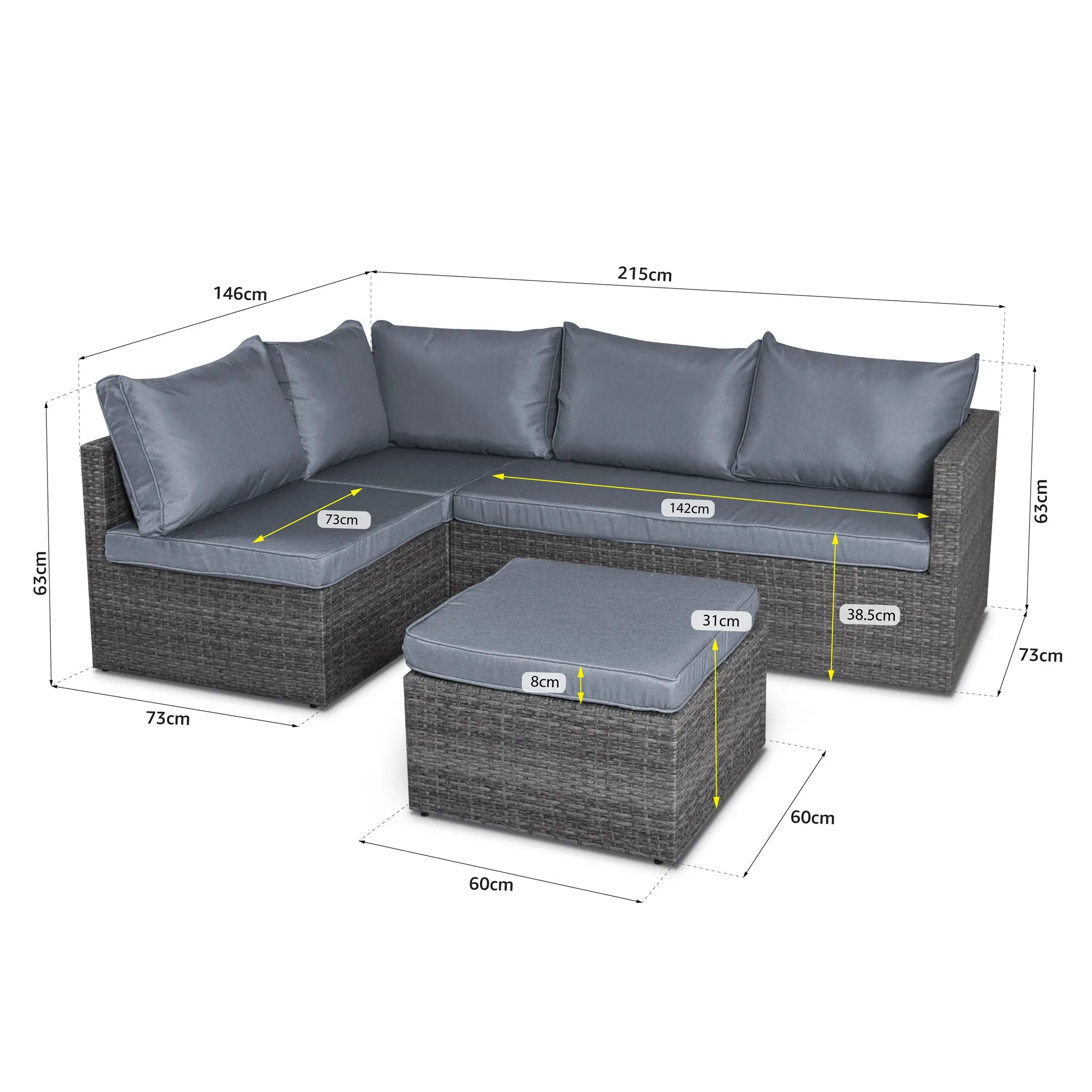 Forli 6 Seater Rattan Corner Sofa & Footstool Garden Furniture Set With Rain Cover