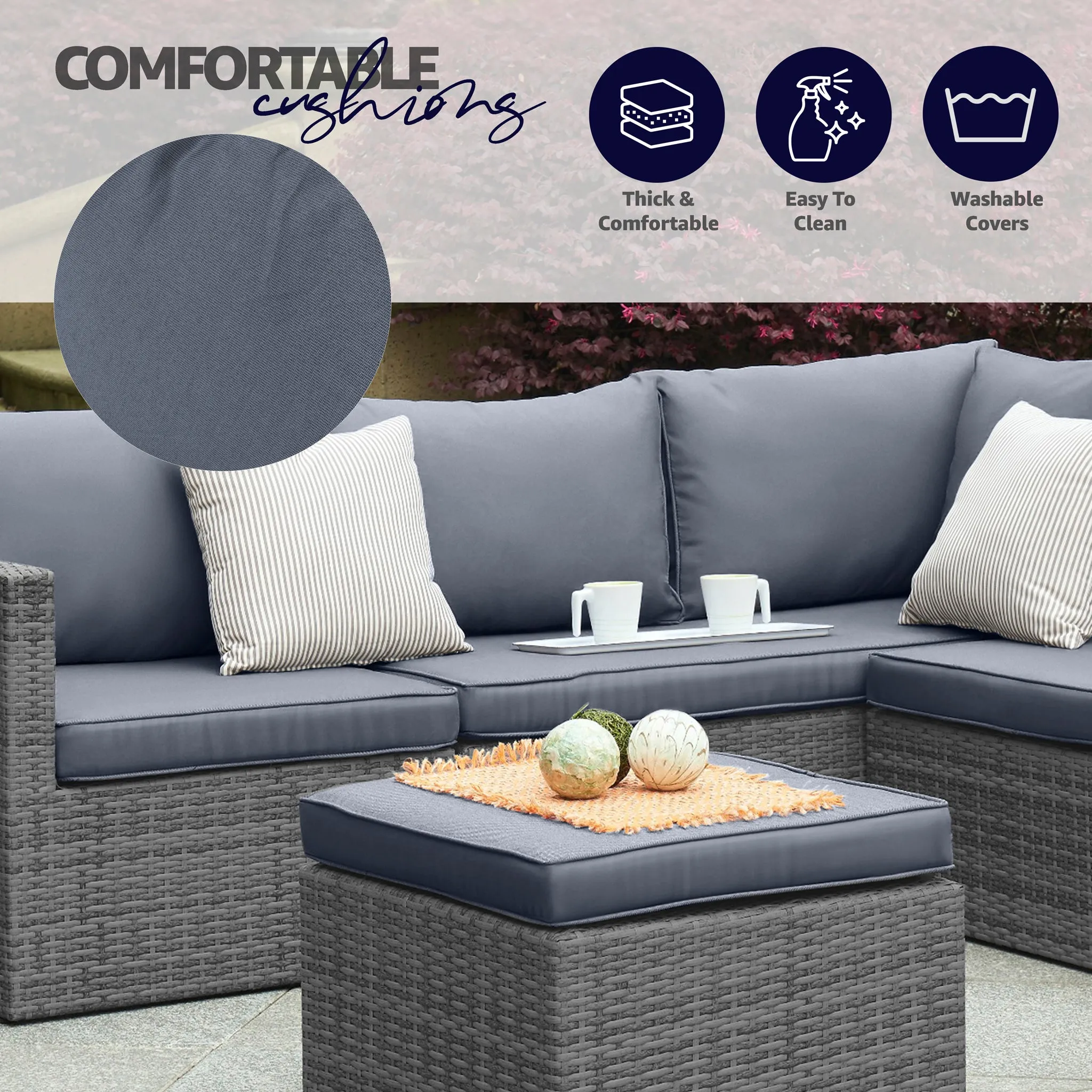 Forli 6 Seater Rattan Corner Sofa & Footstool Garden Furniture Set With Rain Cover