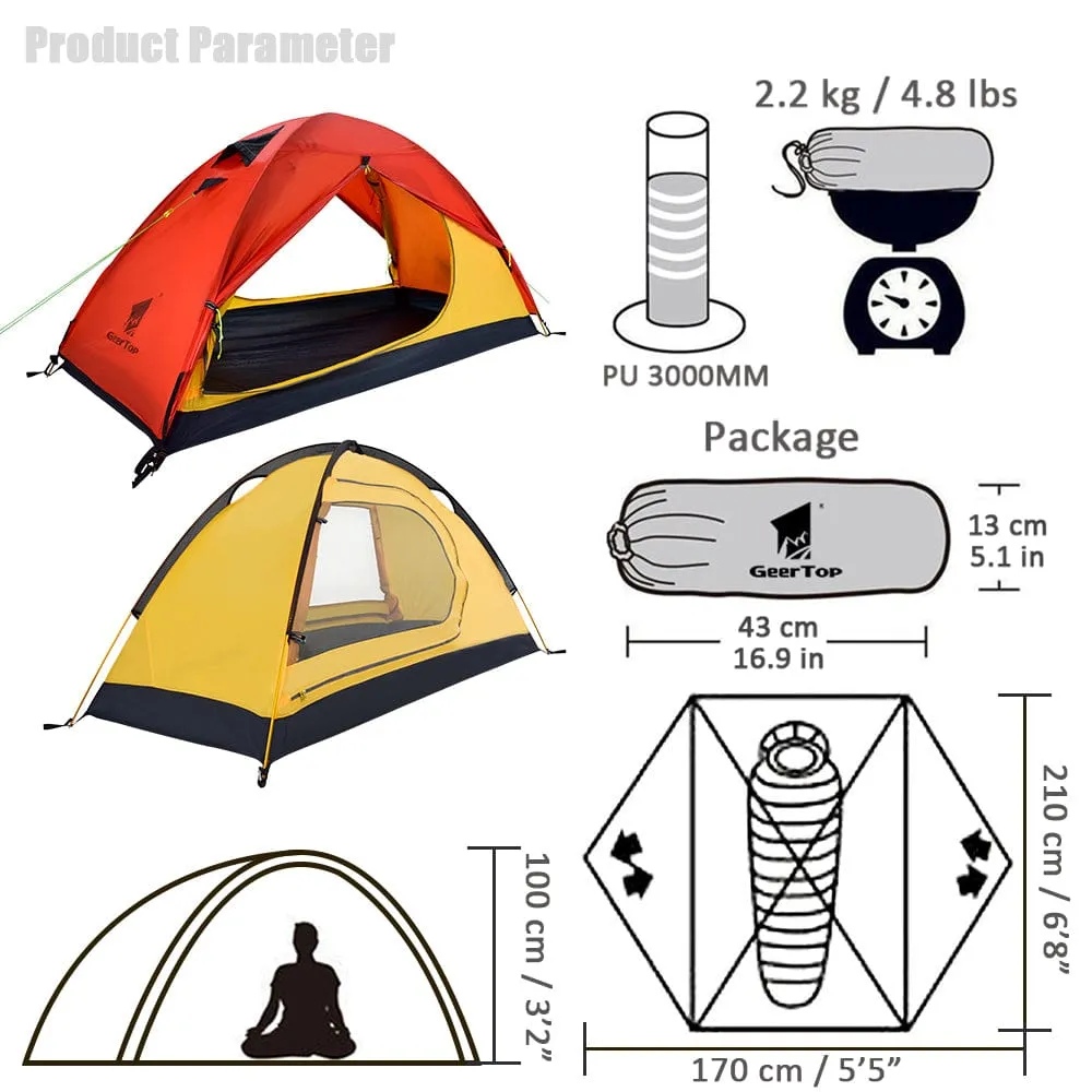 GeerTop Topwind 2 | 1 Person 3 Season Backpacking Tent