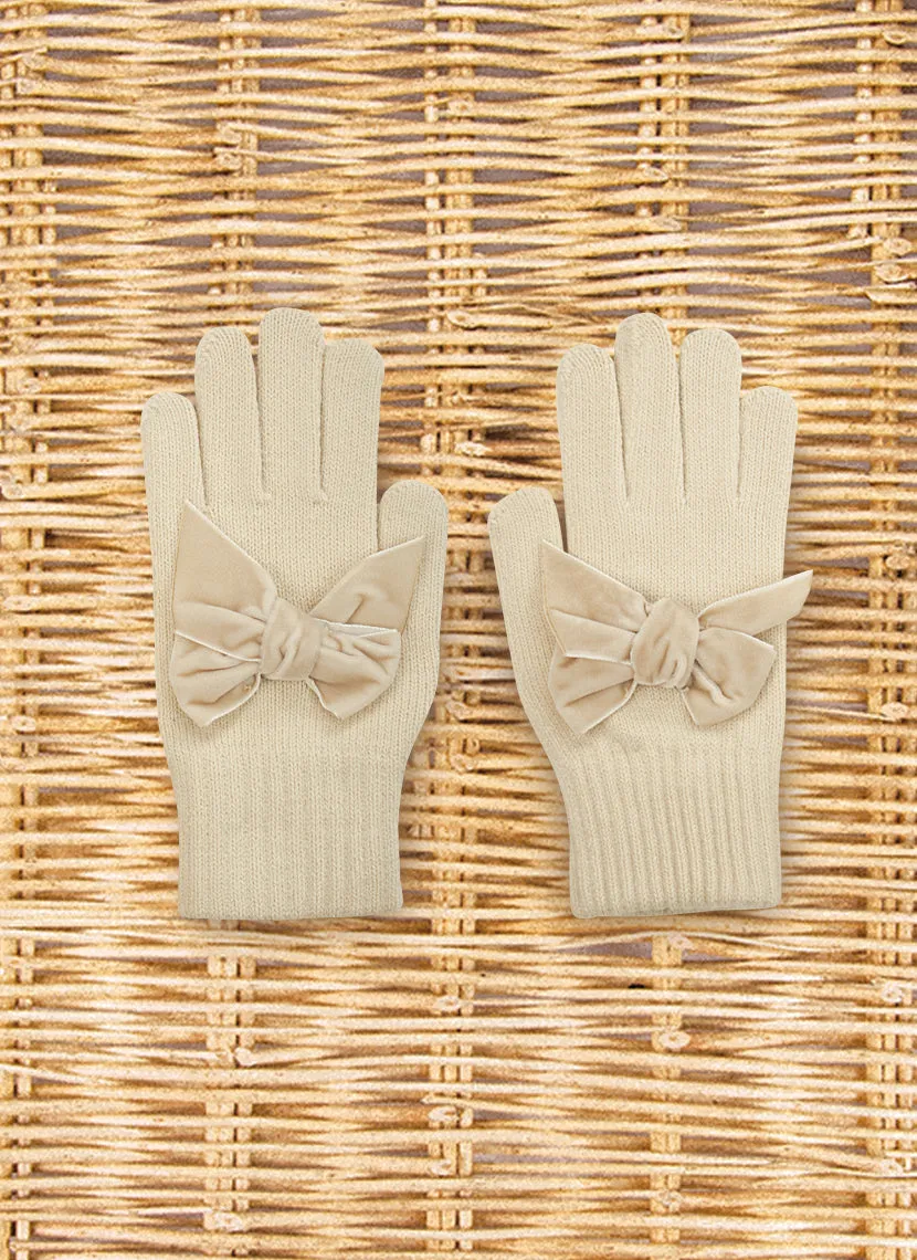 GLOVES WITH VELVET BOW