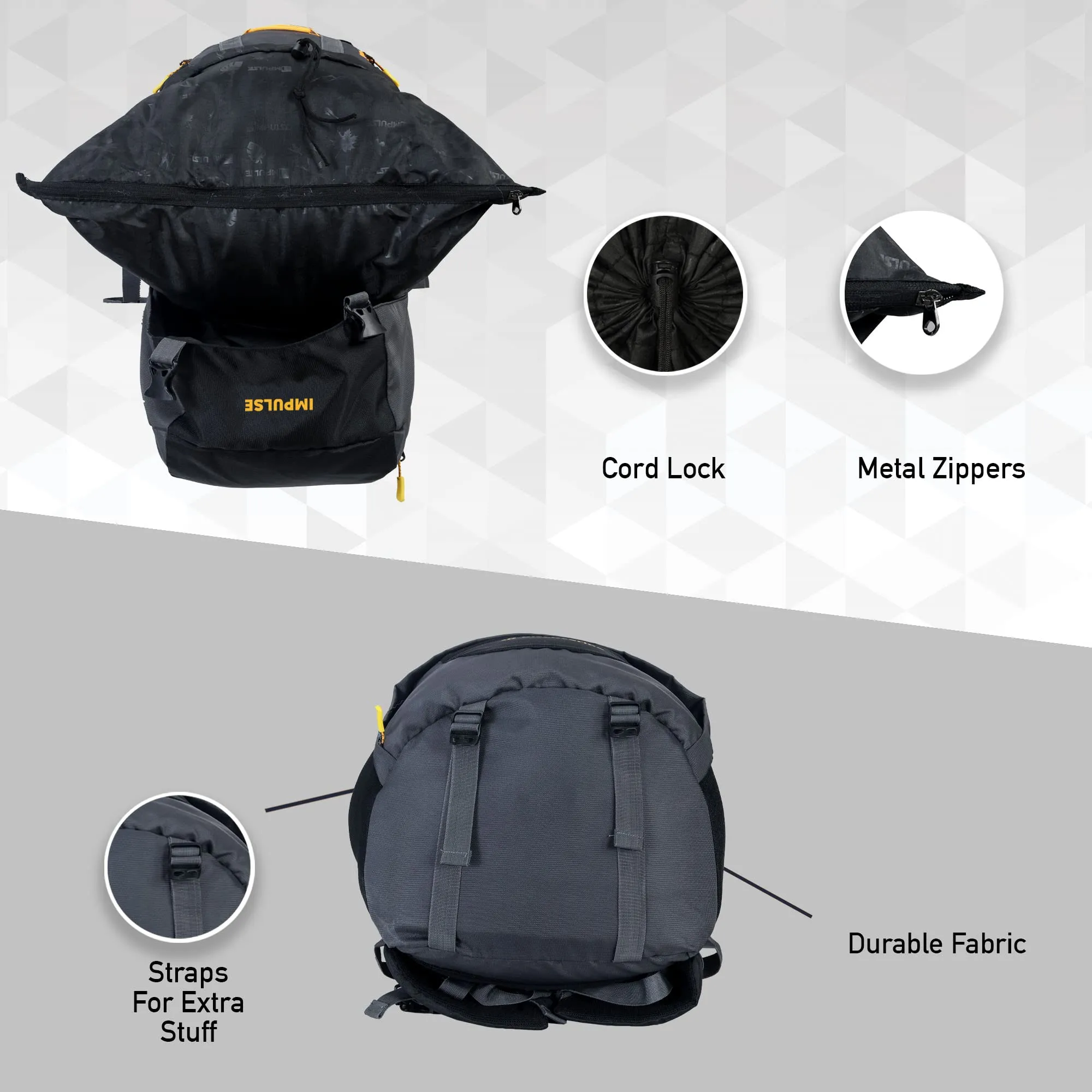 Impulse Rucksack bags 75 litres travel bag for men tourist bag for travel backpack for hiking trekking Bag for men camping Loops Black with 1 year Warranty