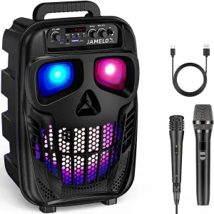 JAMELO Q2 Skull Karaoke Machine Speaker Rechargeable w/ Microphones