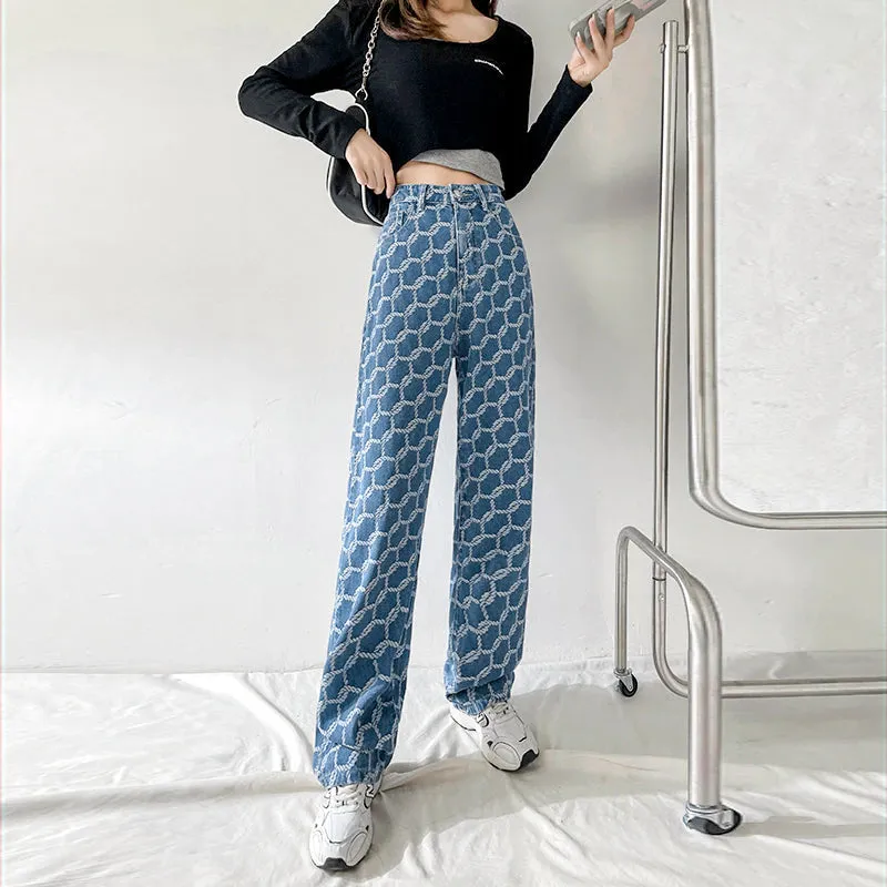 KittenAlarm - High Waist Ropes Pattern Long Jeans Pants