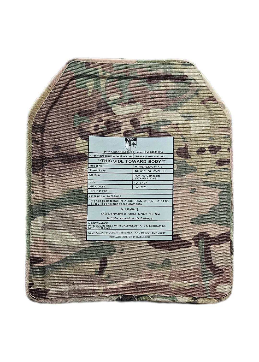 LEVEL III FRONT AND BACK (SIZE MEDIUM to LARGE) 10x12 Level III Ballistic Front and Back Plate (Curved with Shooters Cut)