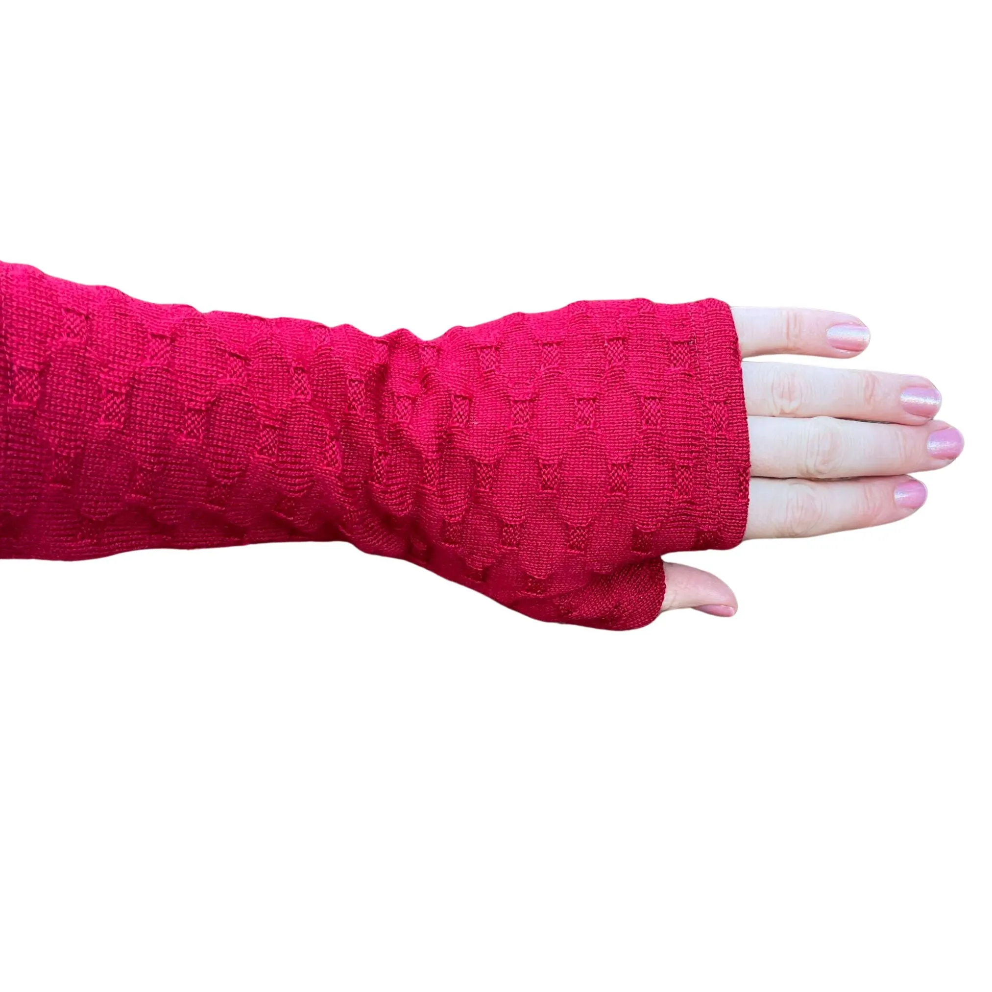 Merino Wool Gloves - Red Cross Textured