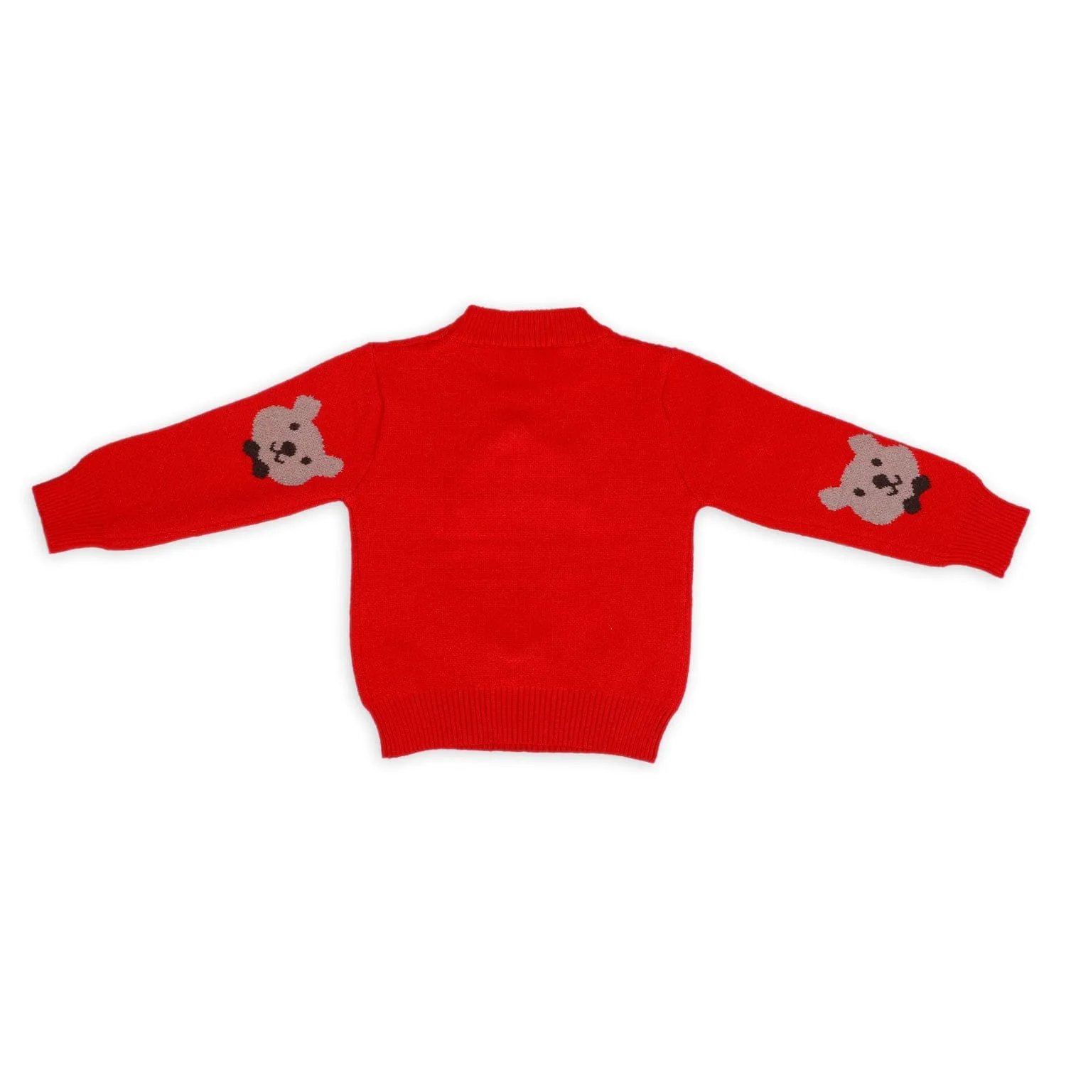 Mr. Bear Premium Full Sleeves Knitted Sweater With 3D Applique - Red