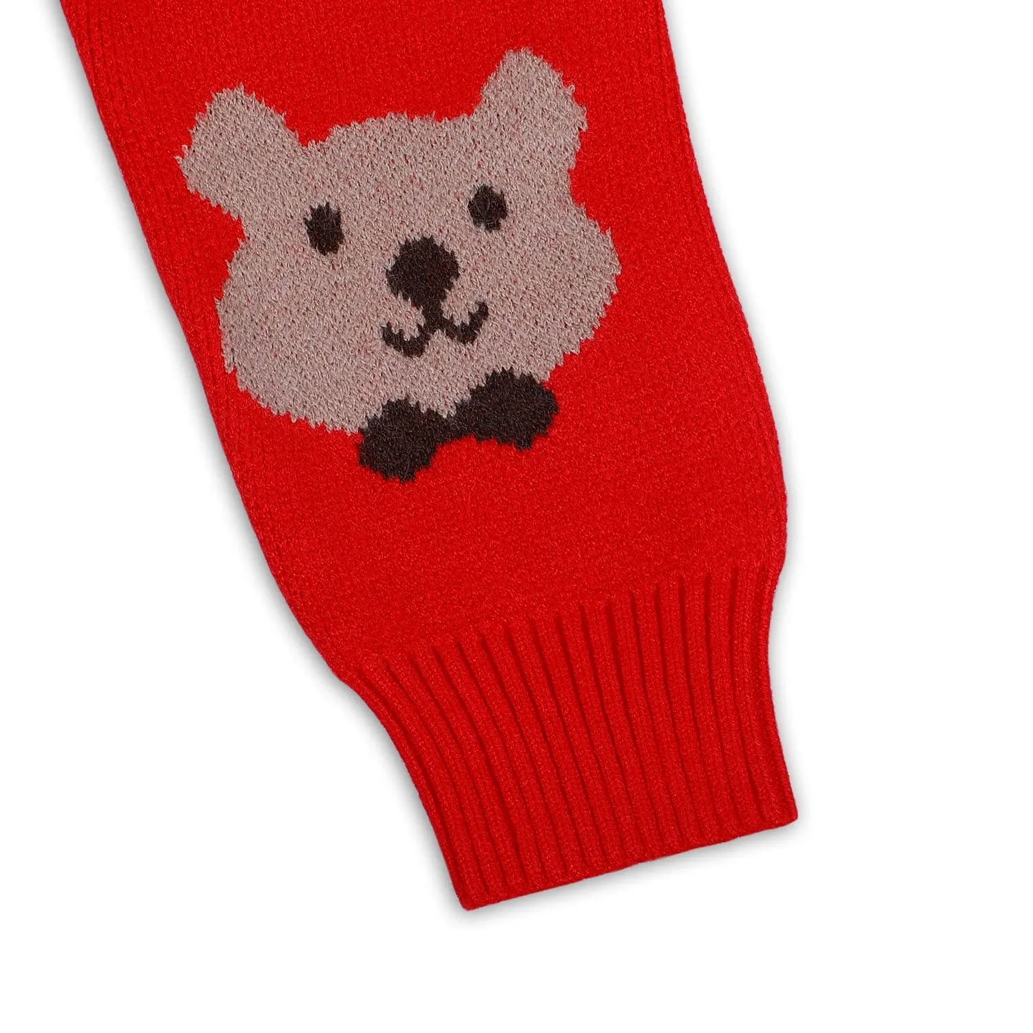 Mr. Bear Premium Full Sleeves Knitted Sweater With 3D Applique - Red