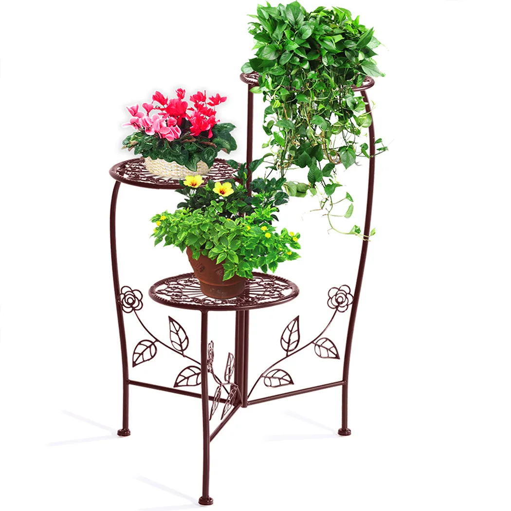 Outdoor Indoor Flower Pots Garden Plant Stand Metal Corner Shelf Wrought Iron