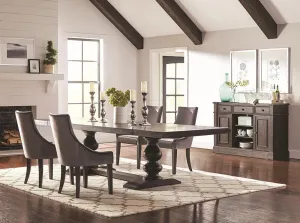 Phelps 5pc Trestle Dining Set Noir Finish with Grey