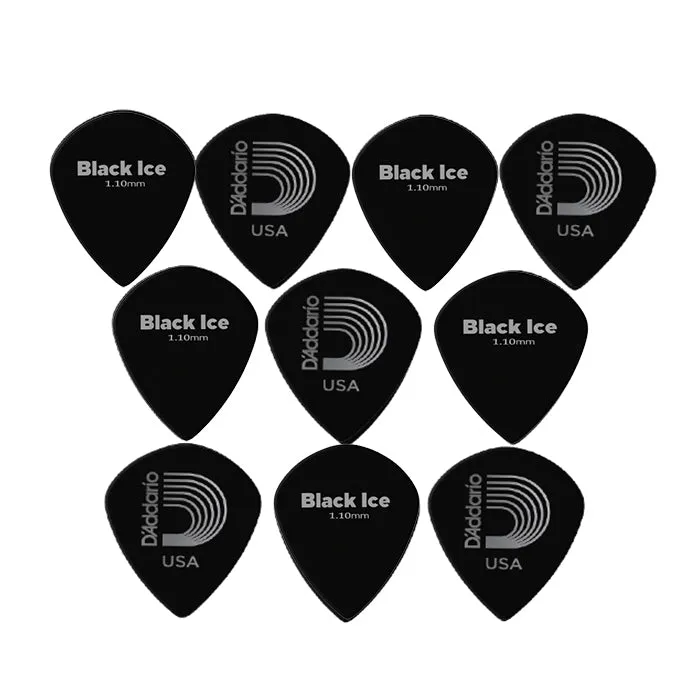 Planet Waves BLACK ICE Medium / Heavy Duralin Guitar Picks with Oversized Jazz Shape Surface Area (.80mm, 1.10mm) (10-Piece) | 3DBK4-100 X10, 3DBK6-100 X10