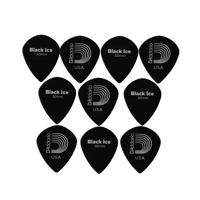 Planet Waves BLACK ICE Medium / Heavy Duralin Guitar Picks with Oversized Jazz Shape Surface Area (.80mm, 1.10mm) (10-Piece) | 3DBK4-100 X10, 3DBK6-100 X10