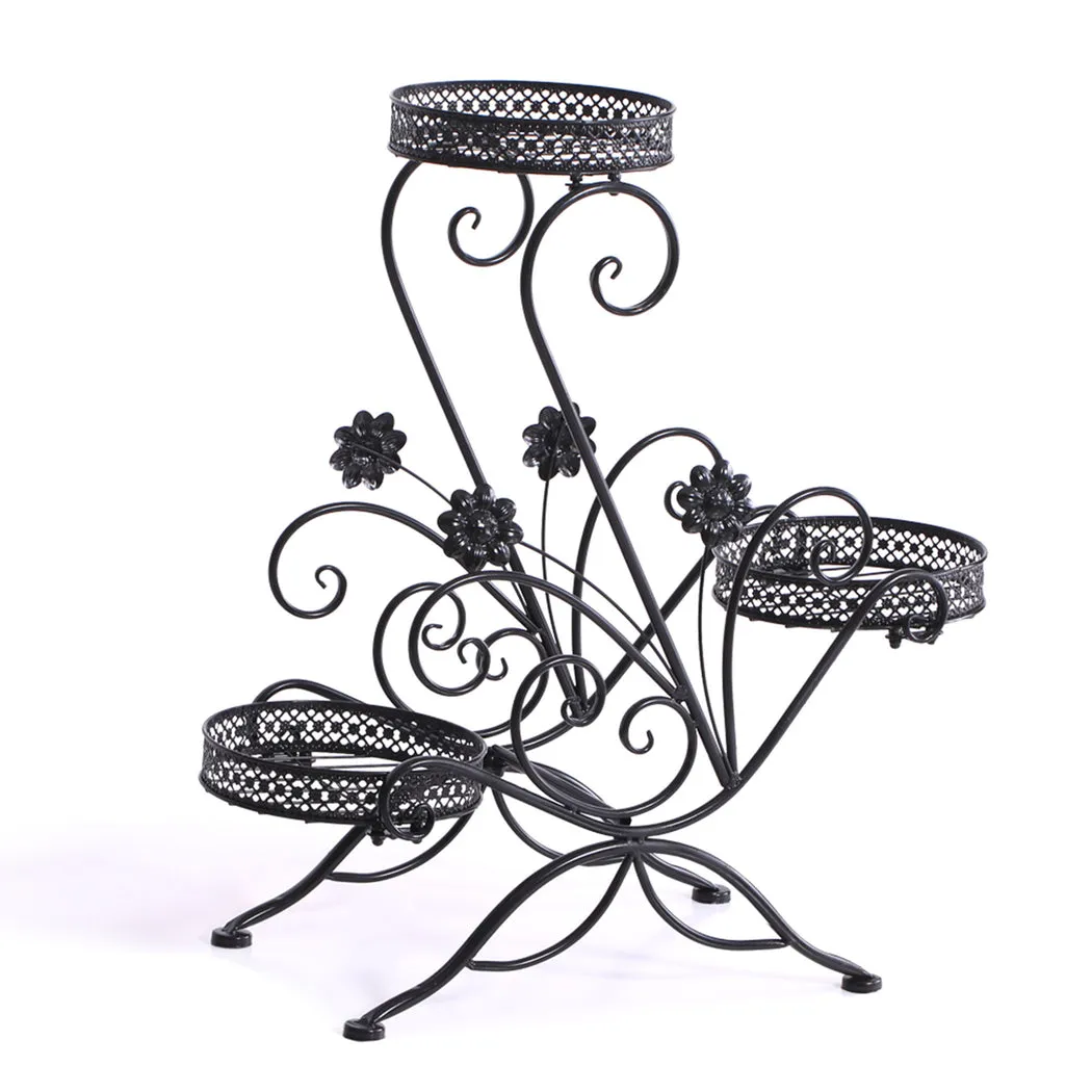 Plant Stand Outdoor Indoor Metal Flower Pots Rack Corner Black Planter Shelf