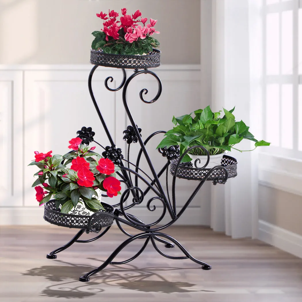 Plant Stand Outdoor Indoor Metal Flower Pots Rack Corner Black Planter Shelf