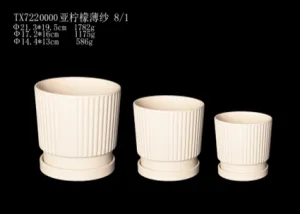 Round Ceramic Pot Set - Set of 3 | Cream Color | With Bottom Tray