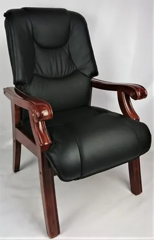 Senato CHA-SZC-589 Visitor Chair Black Leather with Walnut Arms