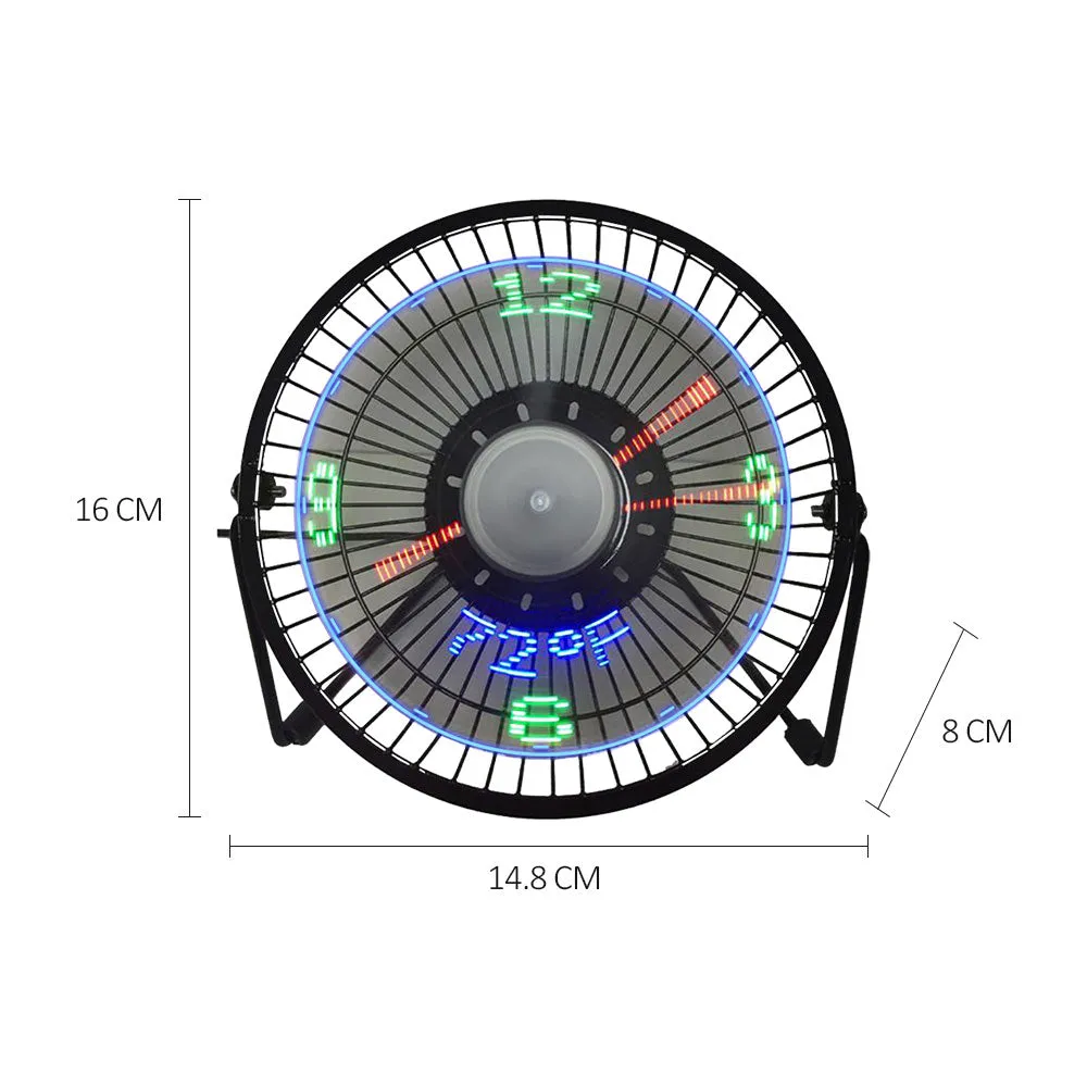 Small Desk Fan with Clock and Temperature Display -USB Plugged-in