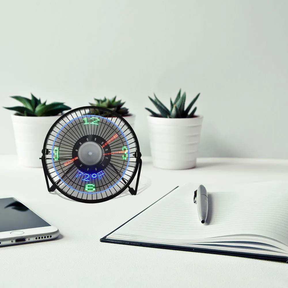 Small Desk Fan with Clock and Temperature Display -USB Plugged-in